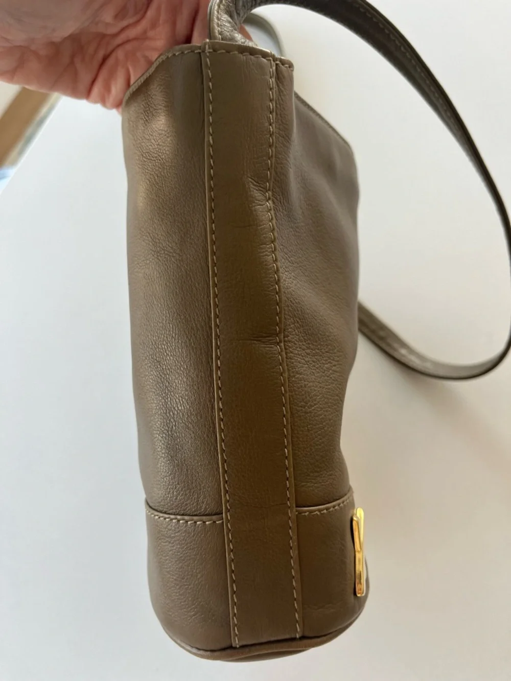 Vintage Paloma Picasso Italian Leather Olive Green Shoulder Bag Gold X Hardware